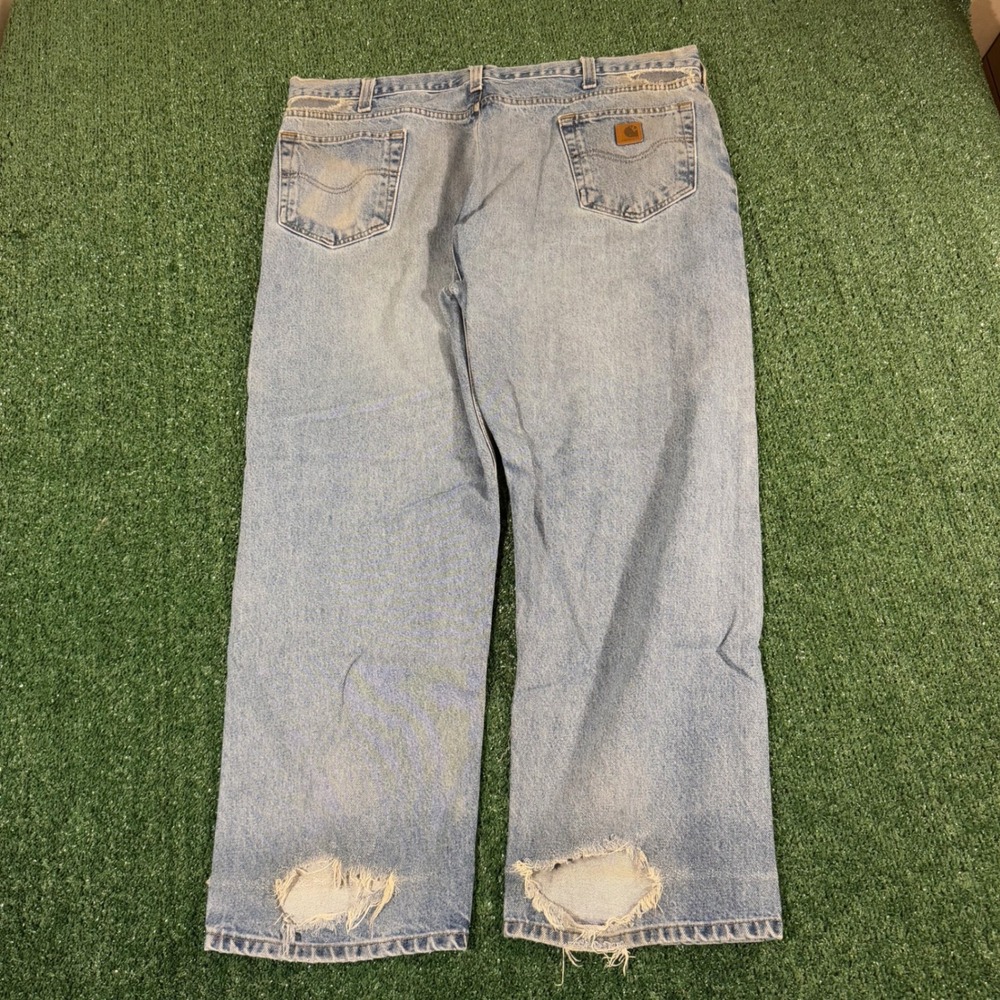 Carhartt B460 DPS Relaxed Fit Jeans Light Wash Blue Mens 44x30 Distressed